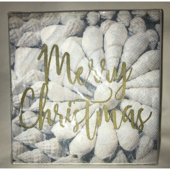 Beverage Cocktail Napkins MERRY CHRISTMAS Conch Sea Shells 3ply Square 40ct - Picture 1 of 4